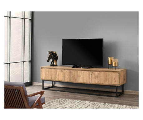 RESIGILAT Comoda TV Kalune Design, PAL melaminat, 180x40x50 cm, negru/lemn de pin