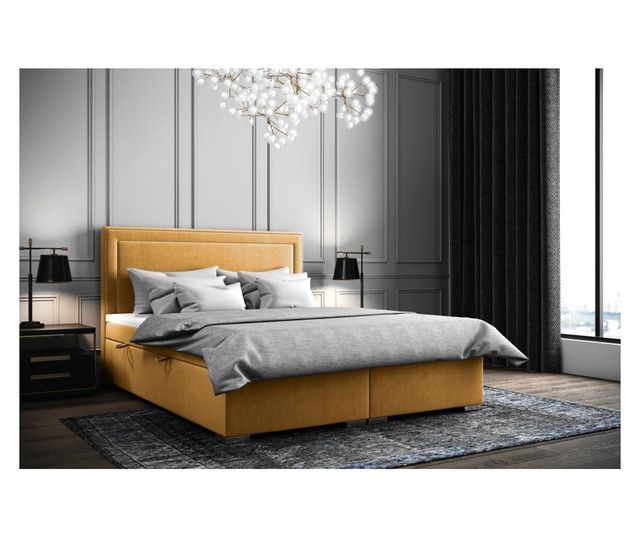 Boxspring postelja s prostorom za shranjevanje Annecy Mustard 160x200 cm