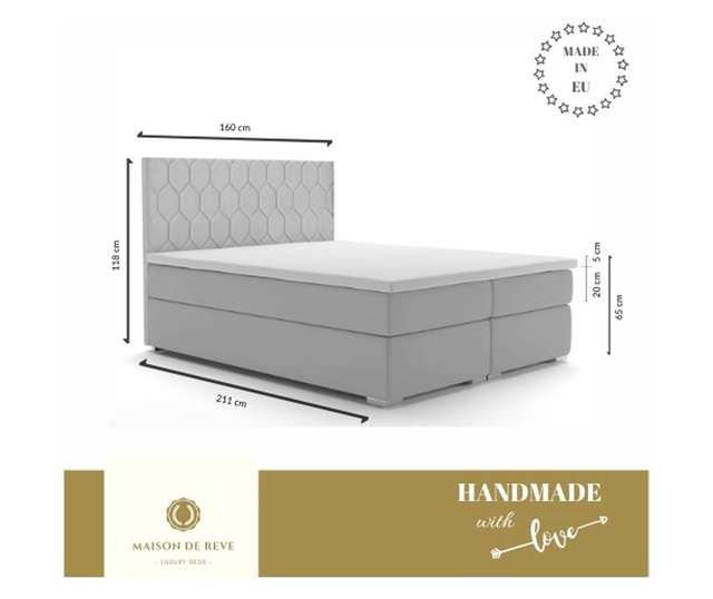 Boxspring postelja Cannes Light Grey 160x200 cm