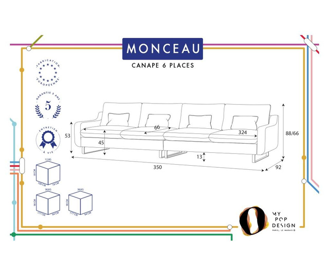 Шестместен модулен диван Monceau Cream