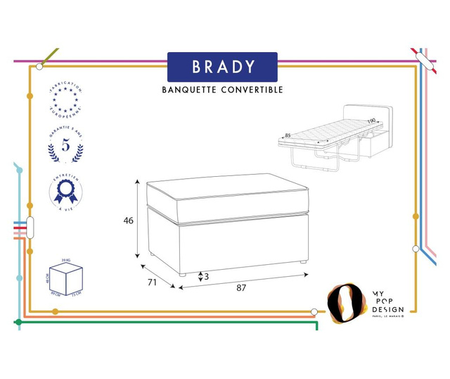 Brady 80 Uni Blue Kihúzható pad