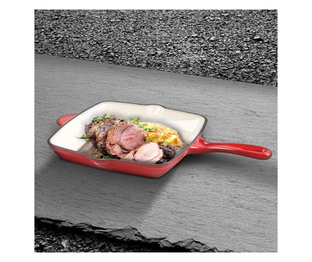 Tigaie grill Berlinger Haus, Strong Mold, fonta cu invelis emailat, rosu, 26x26 cm