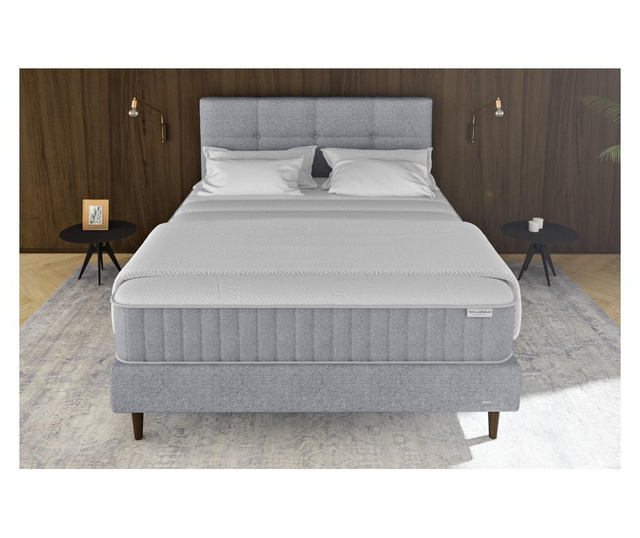 Set saltea si 2 cadre de pat cu somiera Ted Lapidus Maison, Jaspe, material 100% poliester, 160x200 cm, gri