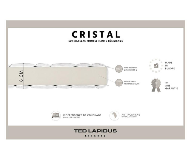 Saltea aditionala Ted Lapidus Maison, Cristal, 140x200 cm, alb