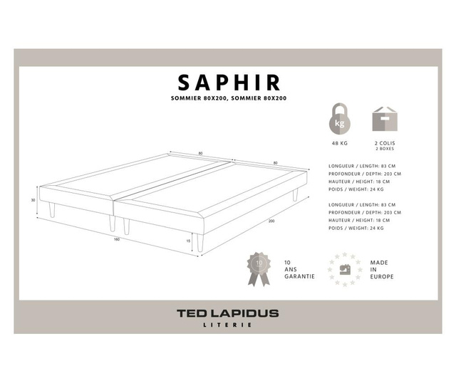 Saphir 2 db Ágykeret 80x200 cm