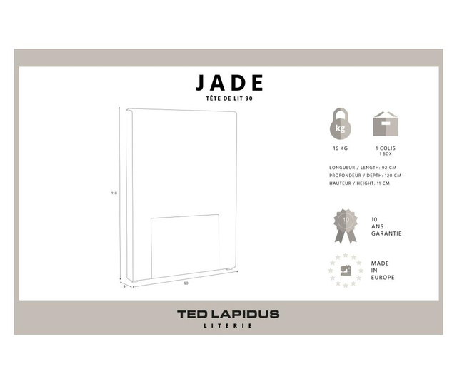 Uzglavlje kreveta Jade Light Grey 90x118 cm