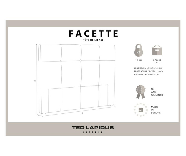 Facette Anthracite Ágytámla 140x118 cm