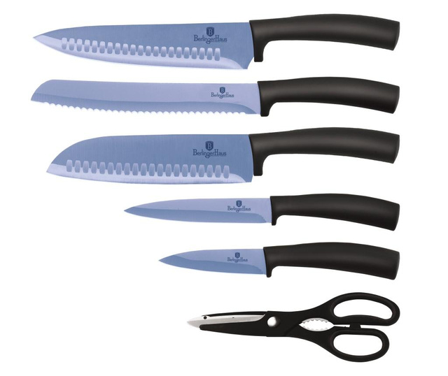 Set 5 noževa, kuhinjske škare i držač Metallic Royal Blue