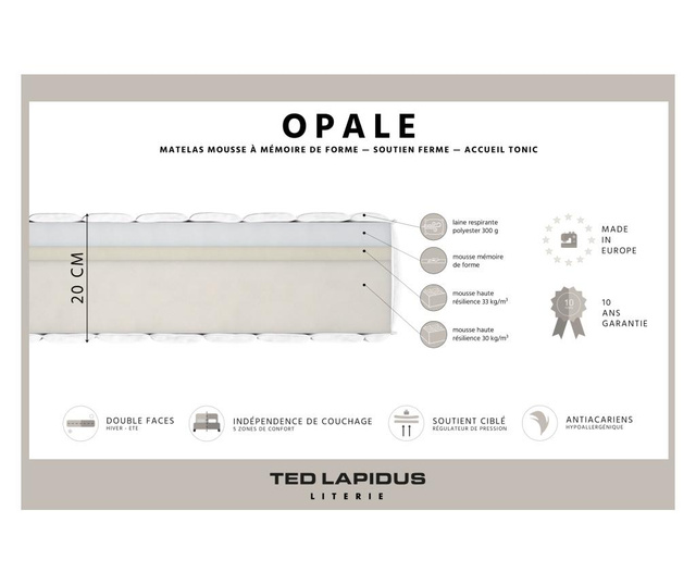 Madrac, rešetkasti okvir kreveta i uzglavlje Opale 90x200 cm