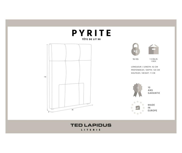 Uzglavlje kreveta Pyrite Anthracite 90x118 cm