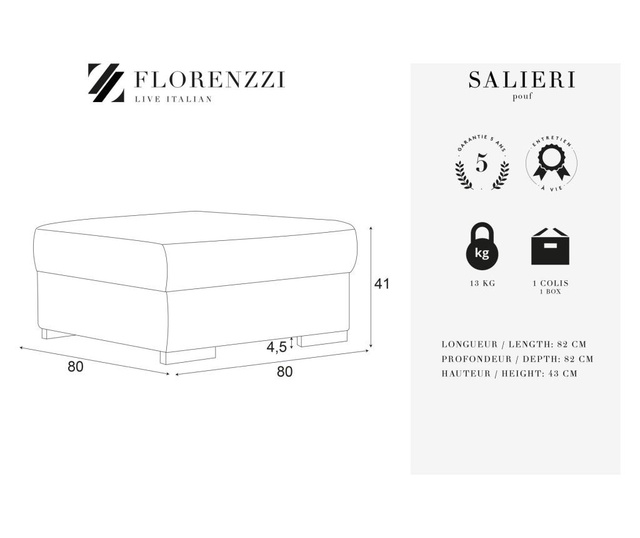 Taburet Florenzzi, Salieri Anthracite, gri antracit, 80x80x41 cm