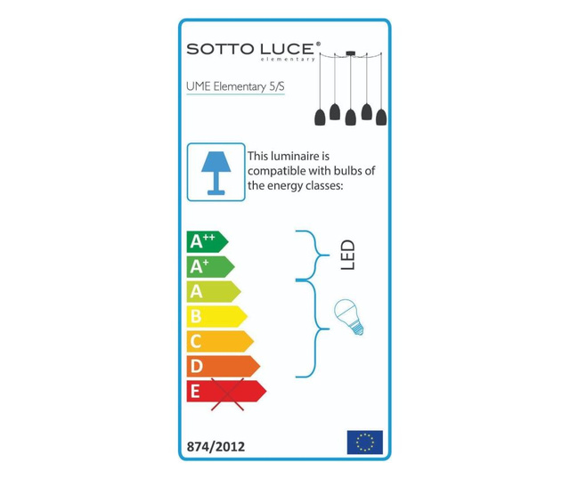 Lustra Sotto Luce, Ume Five, abajururi din sticla acoperite la exterior cu folie metalica, incandescent, LED, fluorescent, E14,