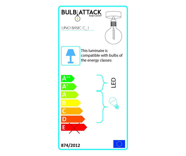 Lustra Bulb Attack, Uno, fasung din otel acoperit cu pulbere, incandescent, LED, fluorescent, E27, negru, 4x4x10 cm