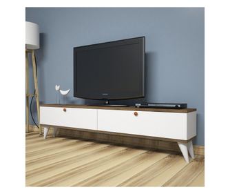 Comoda TV Puqa Design, Paris, PAL melaminat, 35x25x160 cm, alb/maro nuc