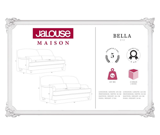 Bella Cream Háromszemélyes kanapé