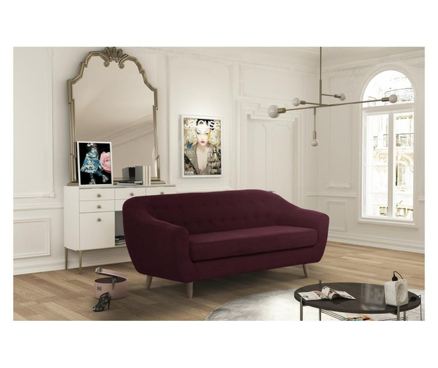 Canapea 3 locuri Jalouse Maison, Vicky Bordeaux, rosu bordo, 188x88x85 cm