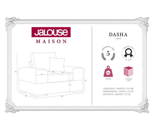 Fotoliu Jalouse Maison, Dasha Grey, gri, 120x90x90 cm