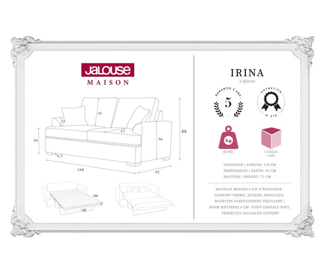 Irina Beige Kétszemélyes kihúzható  kanapé