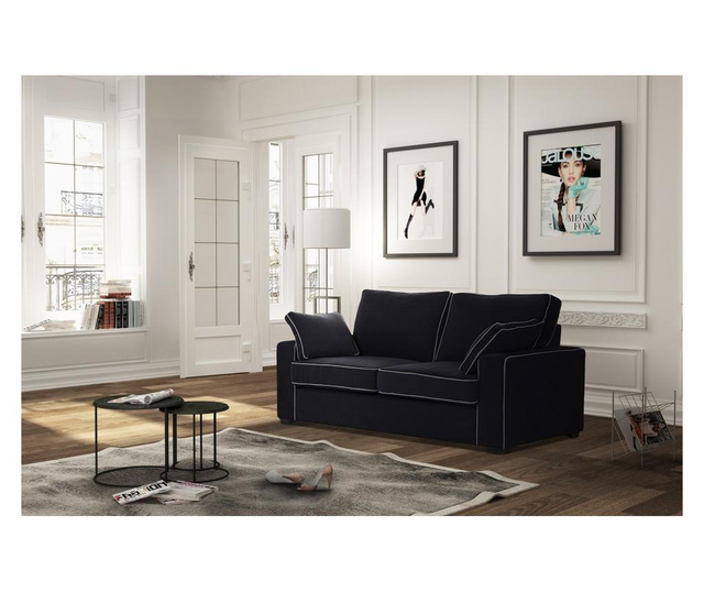 Canapea extensibila 2 locuri Jalouse Maison, Serena Black, negru, 170x96x90 cm