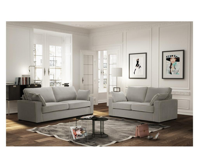 Canapea extensibila 2 locuri Jalouse Maison, Serena Light Grey, gri deschis, 170x96x90 cm