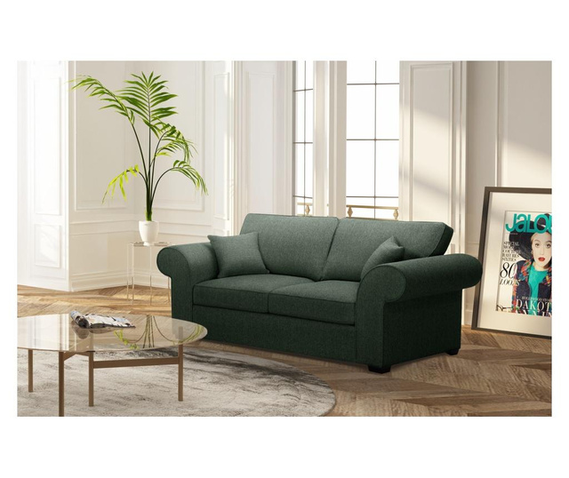 Canapea extensibila 2 locuri Jalouse Maison, Ivy Dark Green, verde inchis, 225x90x84 cm