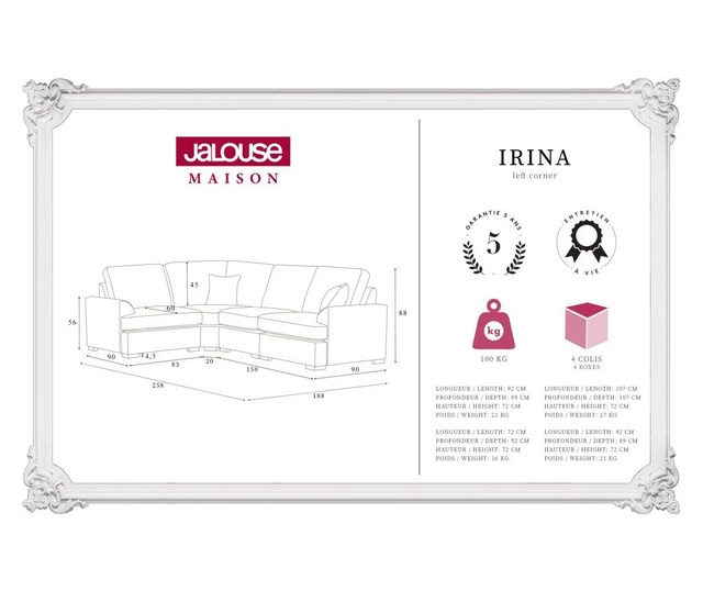 Ляв ъглов диван Irina Lilac