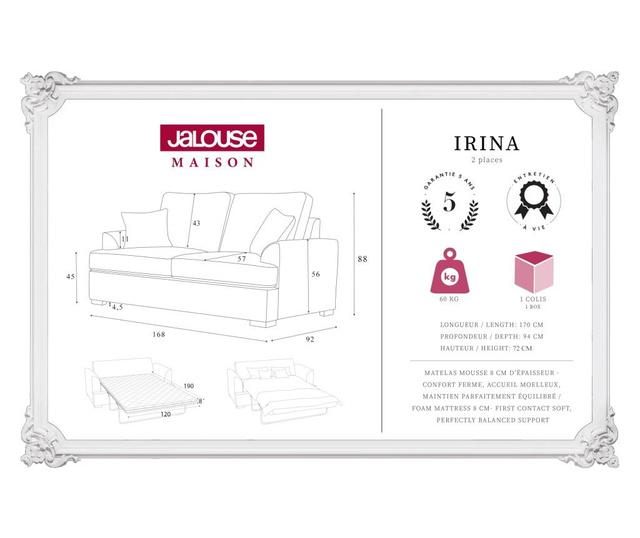 Irina Cream Kétszemélyes kihúzható  kanapé