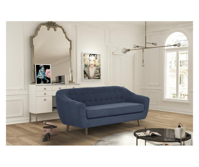 Canapea 3 locuri Jalouse Maison, Vicky Navy Blue, bleumarin, 188x88x85 cm