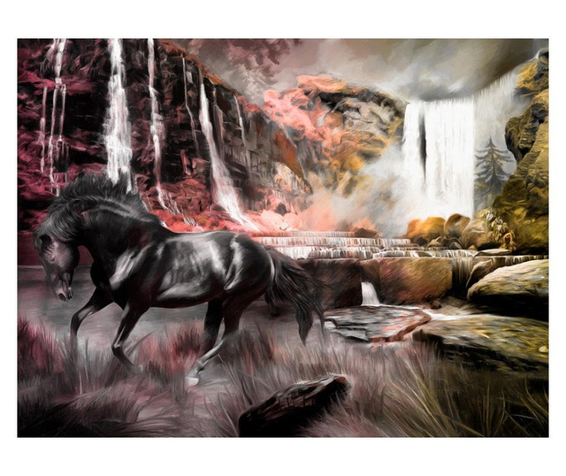 Foto tapeta Black Horse By A Waterfall 154x200 cm