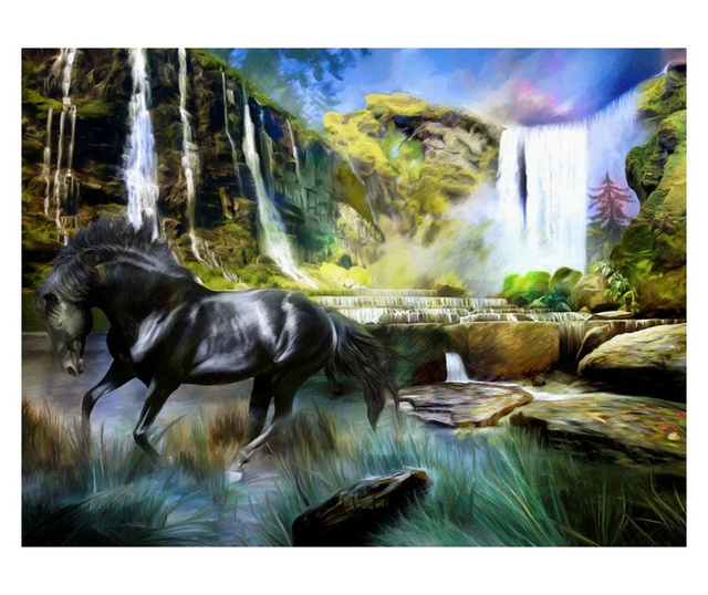 Foto tapeta Horse On The Background Of Skyblue Waterfall 309x400 cm
