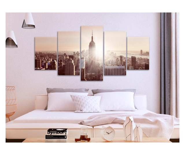 Set 5 tablouri Artgeist, Sun over Manhattan (5 Parts) Wide Brown, canvas netesut, 100x50