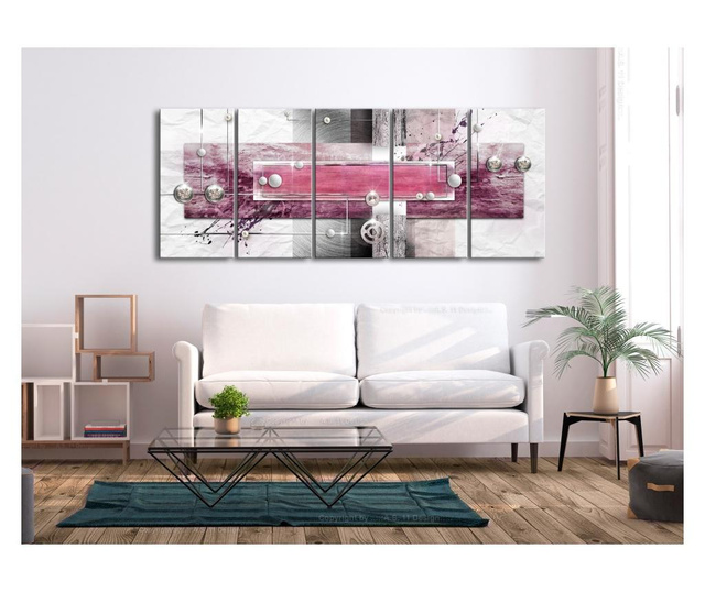 Set 5 tablouri Artgeist, Mysterious Mechanism (5 Parts) Narrow Pink, canvas netesut, 225x90