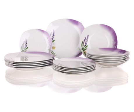 Set de masa 18 piese Banquet, Lavender Gradient, portelan, alb, 49x12x27 cm