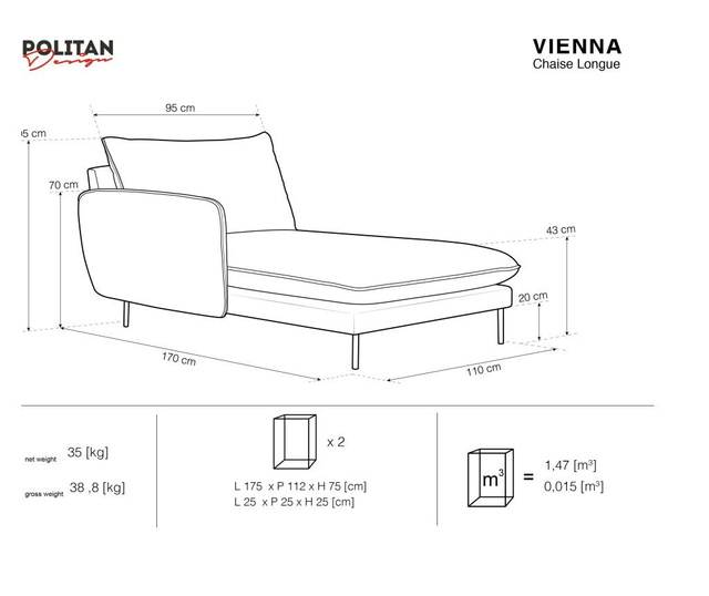 Ljeva ležaljka za dnevni boravak Vienna Light Beige