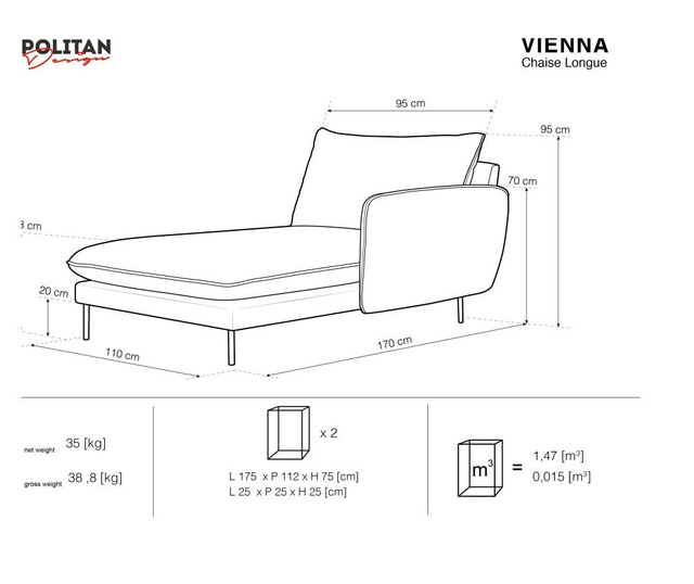 Desna ležaljka za dnevni boravak Vienna Grey