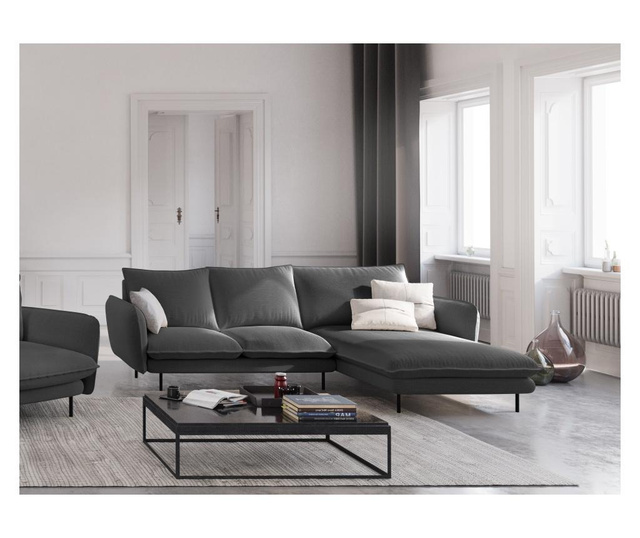 Desna kutna sofa petosjed Vienna Dark Grey