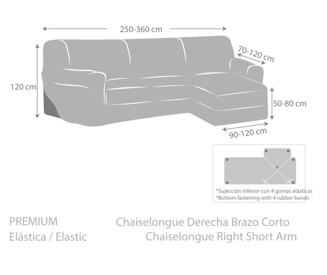Premium Short Arm Beige Jobboldali nappali heverő huzat 250x70x80 cm