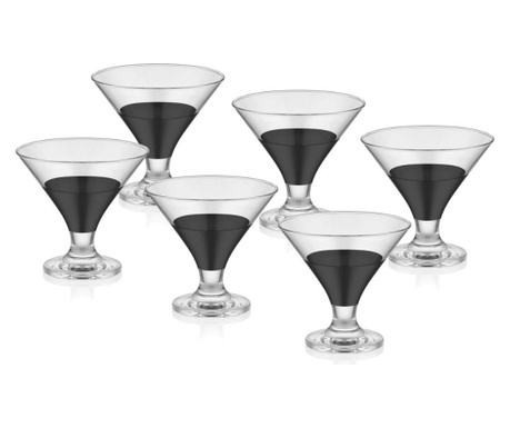 Set 6 cupe pentru inghetata Mia, sticla, negru, 8x8x9 cm