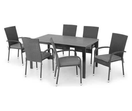 Set masa si 6 scaune stivuibile pentru exterior Maison Mex, Encore Presley, cadru din aluminiu vopsit in camp electrostatic, neg