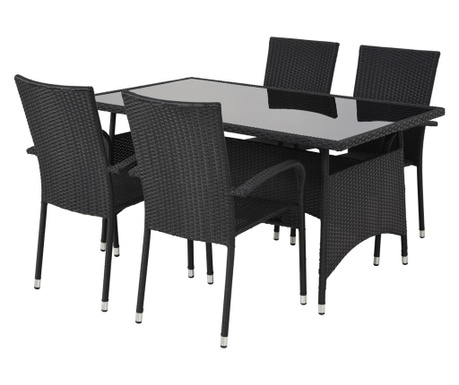Set masa si 4 scaune pentru exterior Maison Mex, Presley Black, structura din otel vopsit in camp electrostatic si polipropilena
