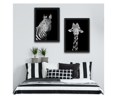 Set 2 tablouri Bystag, Zebra, cadru din 100% pal laminat