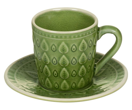 Set - skodelica in krožniček Leaf Design Tea Green