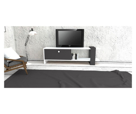 Comoda TV Puqa Design, Funda White And Grey, PAL melaminat, 120x37x25 cm, alb/gri