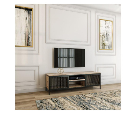 RESIGILAT Comoda TV Kalune Design, Zeno Oak And Black, PAL melaminat, 150x40x47 cm, stejar/negru