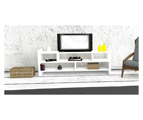Comoda TV Puqa Design, Pera White, PAL melaminat, 120x55x28 cm, alb