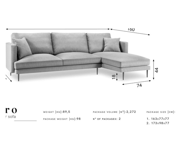 Desna kutna sofa za 4 osobe Piero Beige