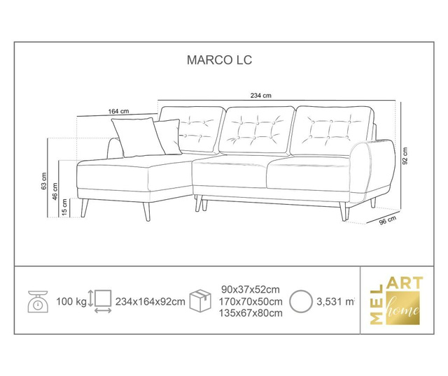 Marco Box Light Grey Baloldali kihúzható sarokkanapé