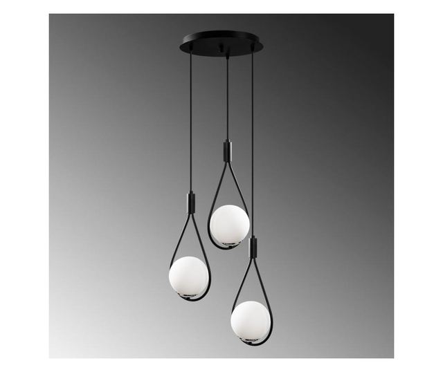 Lustra Nitid, Mudoni Three Black Round, metal, max. 100 W, E27, negru, 46x46x136 cm