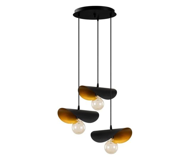 Lustra Alby, Sivani Three Black Gold Round, metal, max. 100 W, E27, negru/galben auriu, 45x45x106 cm