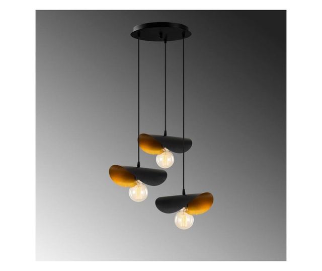 Lustra Alby, Sivani Three Black Gold Round, metal, max. 100 W, E27, negru/galben auriu, 45x45x106 cm